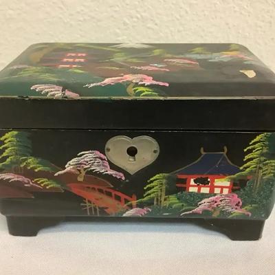 Japanese Black Lacquer Musical Jewelry Box