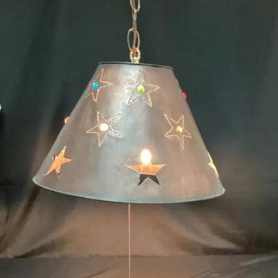 Mexican-style Punched Tin Pendant Light -Star Cutouts & Marbles