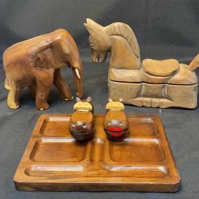 Wood Animals: Hippos, Horse & Elephant