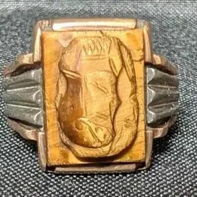 Stamped 10k Ring With Tiger's Eye