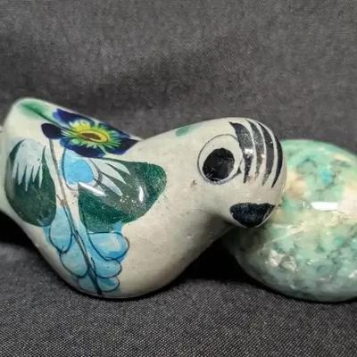 Tonala Mexican Folk Art Pottery Bird Figurine