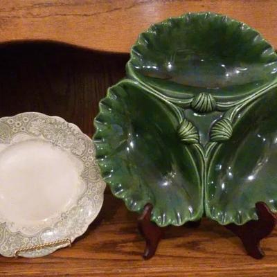 Green Pottery Relish Dish 