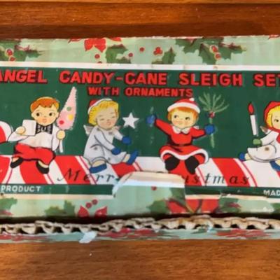 Commodore Angel Candy-Cane Sleigh Set 1950s