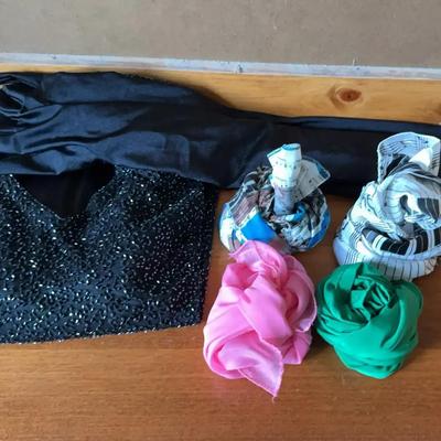 Black Opera Length Gloves, Sequin Top, Musical Theme Scarves 