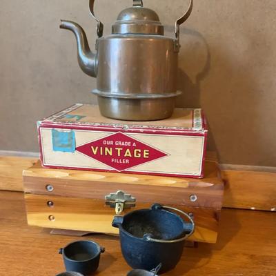 Mini Cast Iron Pieces, Swedish Copper Kettle, Decorative Boxes 
