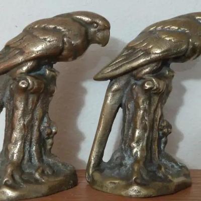 Vintage Cast Metal Parrot Bookends