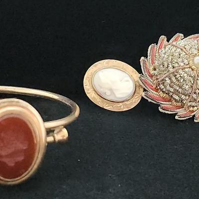 Antique Bracelet, Cameo, Embroidered Brooch 