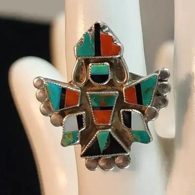 Zuni Knifewing Multi Stone Inlay Ring