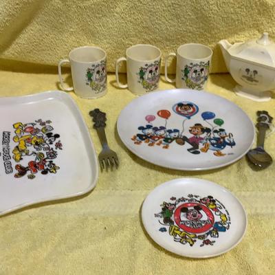 Vintage Disney Mickey Mouse Plates Silverware And Tea Set