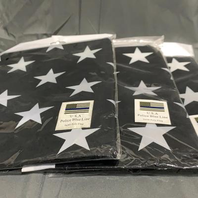 3 USA Police Blue Line Flags 3x5