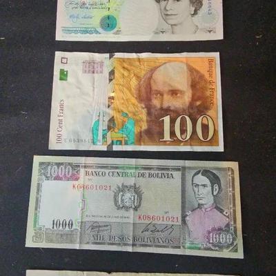 Foreign Notes From Indonesia, England, France, Bolivia & Canada