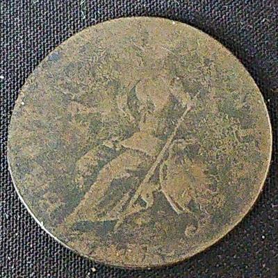 1779 British copper halfpenny, King George III era featuring seated Britannia design on the reverse