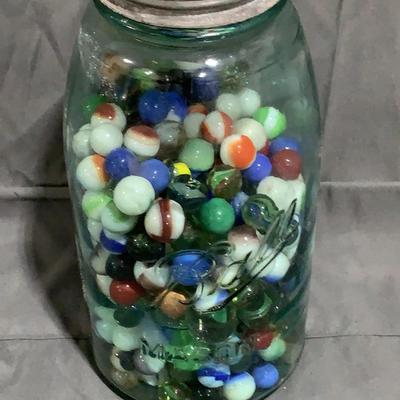 Vintage Ball Jar And Vintage Marbles 