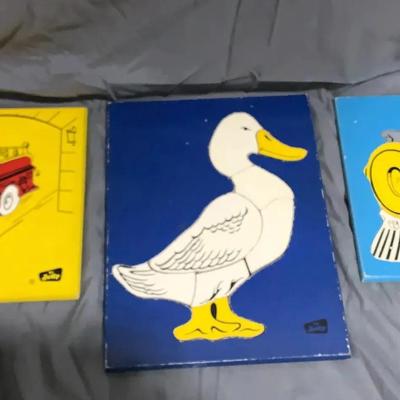 3 Vintage Wooden Puzzles By Judy