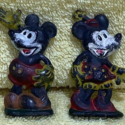 Vintage Disney Lead Painted Mickey And Minnie Mouse Figures