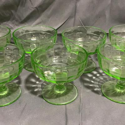 7 Vintage Uranium Glass Pedestal Sherbet Cups