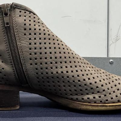 Lucky Brand Women’s Perforated Suede Ankle Booties – Side Zip, Block Heel