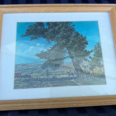 Framed Rustic Landscape Art Print – Countryside Scene with Tree & Figures, Wood Frame
