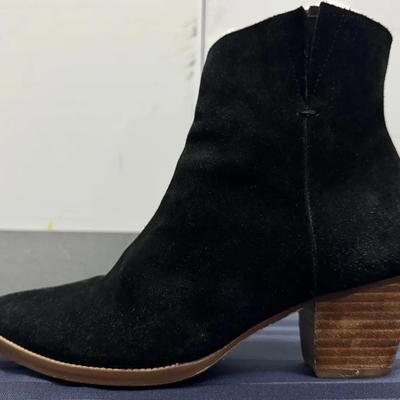 Women’s Black Suede Ankle Boots – Stacked Heel, Side Zip