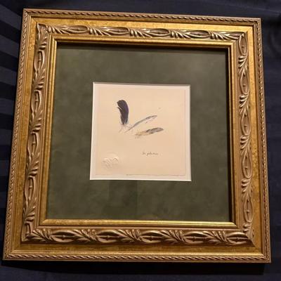 Framed Decorative Art Print – “Le Plume” (Feathers) – Ornate Gilt Frame