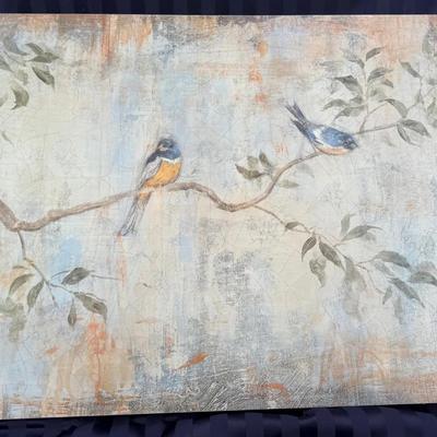 Large Decorative Canvas Art – Birds on Branch – Signed “Tressnier” – 35” x 24”