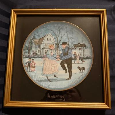 Framed Decorative Art Plate – “The Anniversary” (Folk / Americana Style)