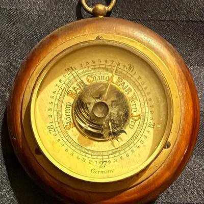 Antique German Aneroid Barometer – Wood & Brass (Wall or Pocket Style)