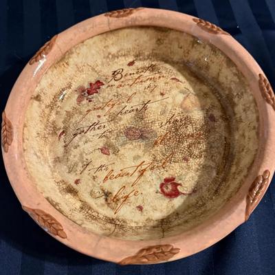 Rustic Hand-Painted Ceramic Bowl w/ Inspirational Quote – Autumn Leaf Design 