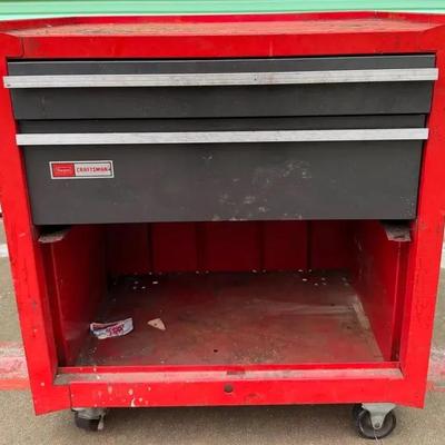 Vintage Sears Craftsman Rolling Tool Cabinet – Red & Black, Double Drawer