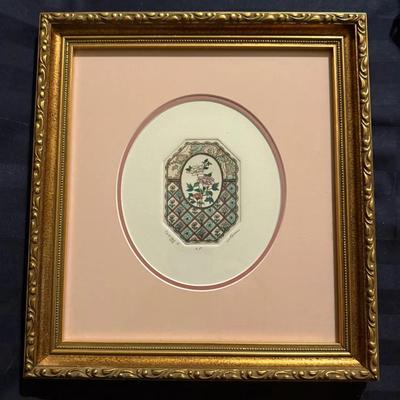Framed Floral Decorative Art Print – Hand-Colored Style, Ornate Gold Frame