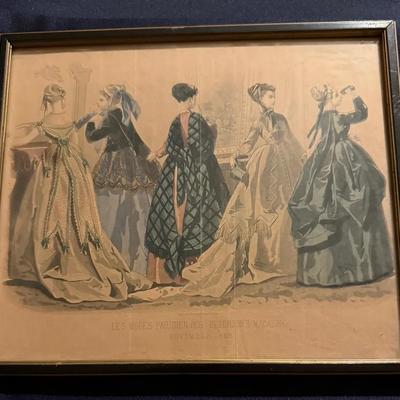 Antique Framed Fashion Plate – Les Modes Parisiennes, Peterson’s Magazine, November 1868