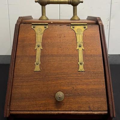 Antique Wooden Coal / Ash Scuttle with Brass Hardware