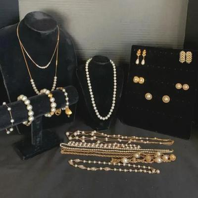Faux Pearl And Goldtone Jewelry 