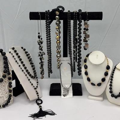 Black Beaded Necklaces With Gold & Silver Accents