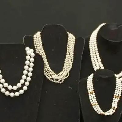 Fashion Jewelry - Multi Strand White Necklaces