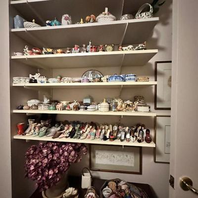Decorative pill / jewelry  box collection & miniature shoe collectibles 