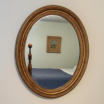 Oval Wood-Framed Wall Mirror