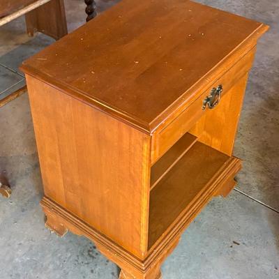 Vintage wood nightstand with shelf, likely solid wood