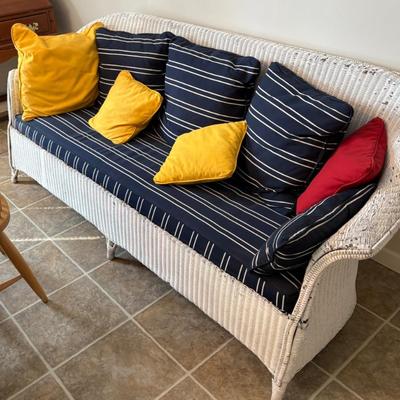 Wicker sofa, coastal style with cushions