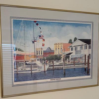 Framed waterfront art