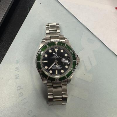 Replica Rolex Submariner stainless watch, green bezel