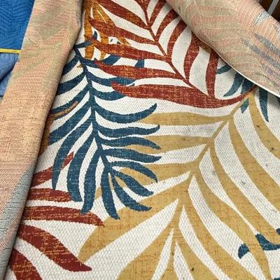 Jonathan Y Tropical Palm Leaf Area Rug in Cream Blue Gold and Rust