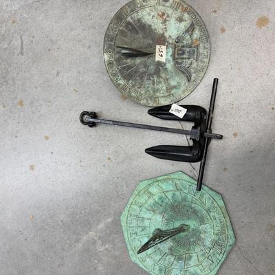 Outdoor Nautical & Garden Décor Lot – Two Sundials & Boat Anchor