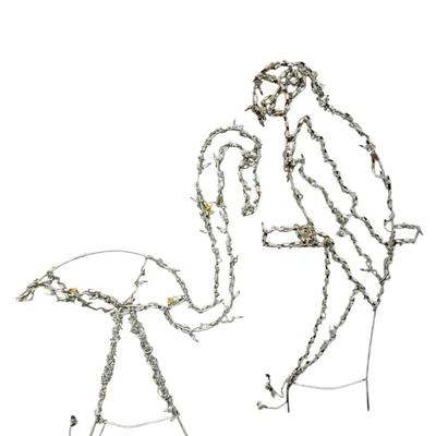 Metal Wire Flamingo And Parrot Sculpture with Integrated String Lights