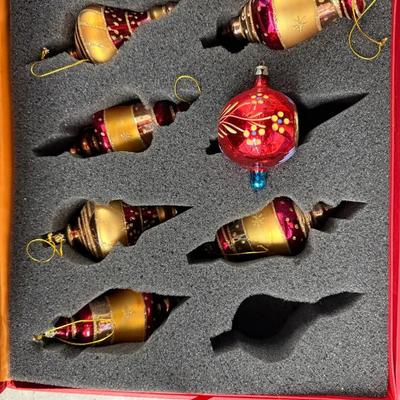 Handblown Glass Christmas Ornament Set Red and Gold Holiday Ornaments