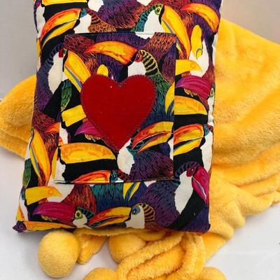 Toucan Pillow with Heart Appliqué and Vibrant Throw/Blanket