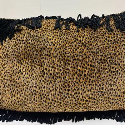 Vintage Leopard Print Accent Pillow with Black Tassel Fringe