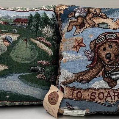 Vintage Tapestry Throw Pillow Set Golf and Bears