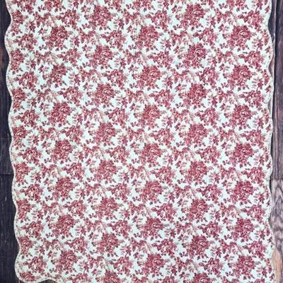 Pink and White Floral Toile Quilted Throw