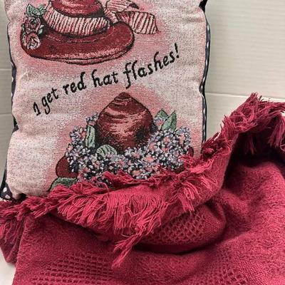 "Red Hat Flashes" Tapestry Pillow and Matching Fringe Throw Set